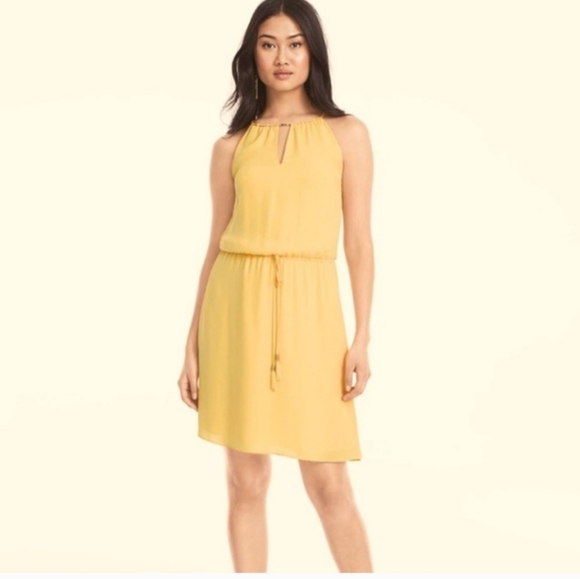 WHBM Yellow Halter Neck Sleeveless Chiffon Dress Size 8 Wedding Cocktail Dress - Picture 1 of 8